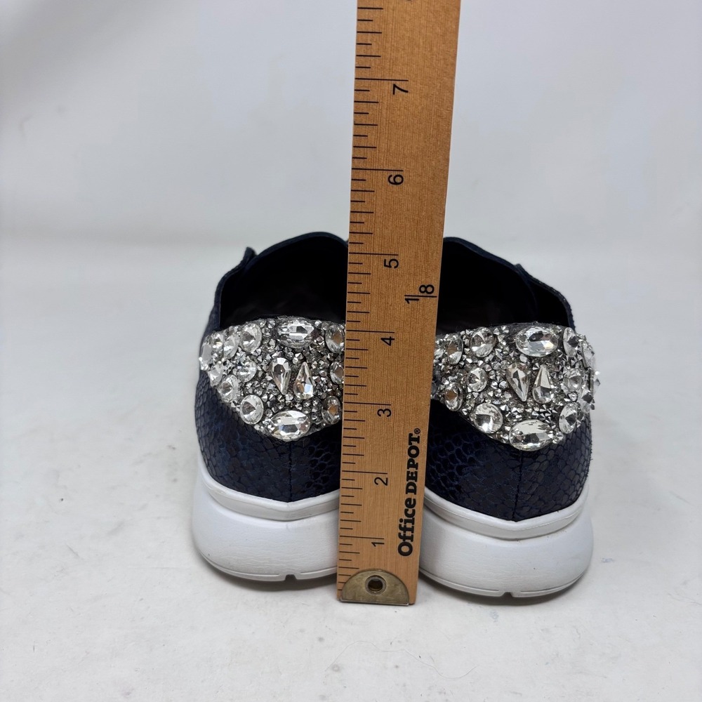 Sesto Meucci Sneakers Size 8 Blue Snake Print Leather‎ Rhinestone Heels - Picture 10 of 14